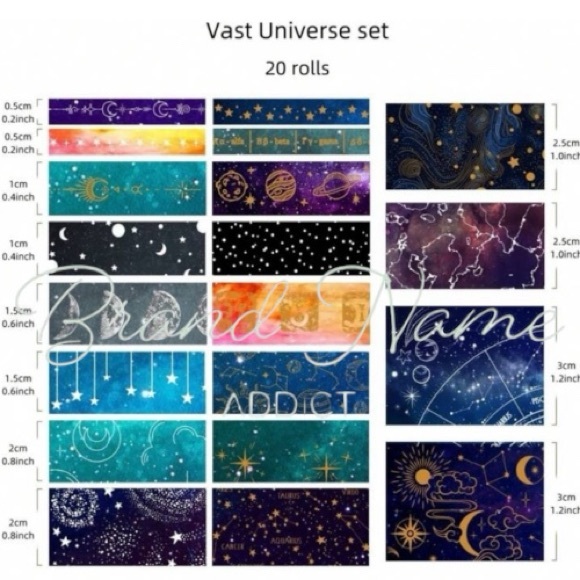 20 Rolls of Scrapbook Journal Goth Celestial Themed Washi Tape Box Set - Picture 2 of 3